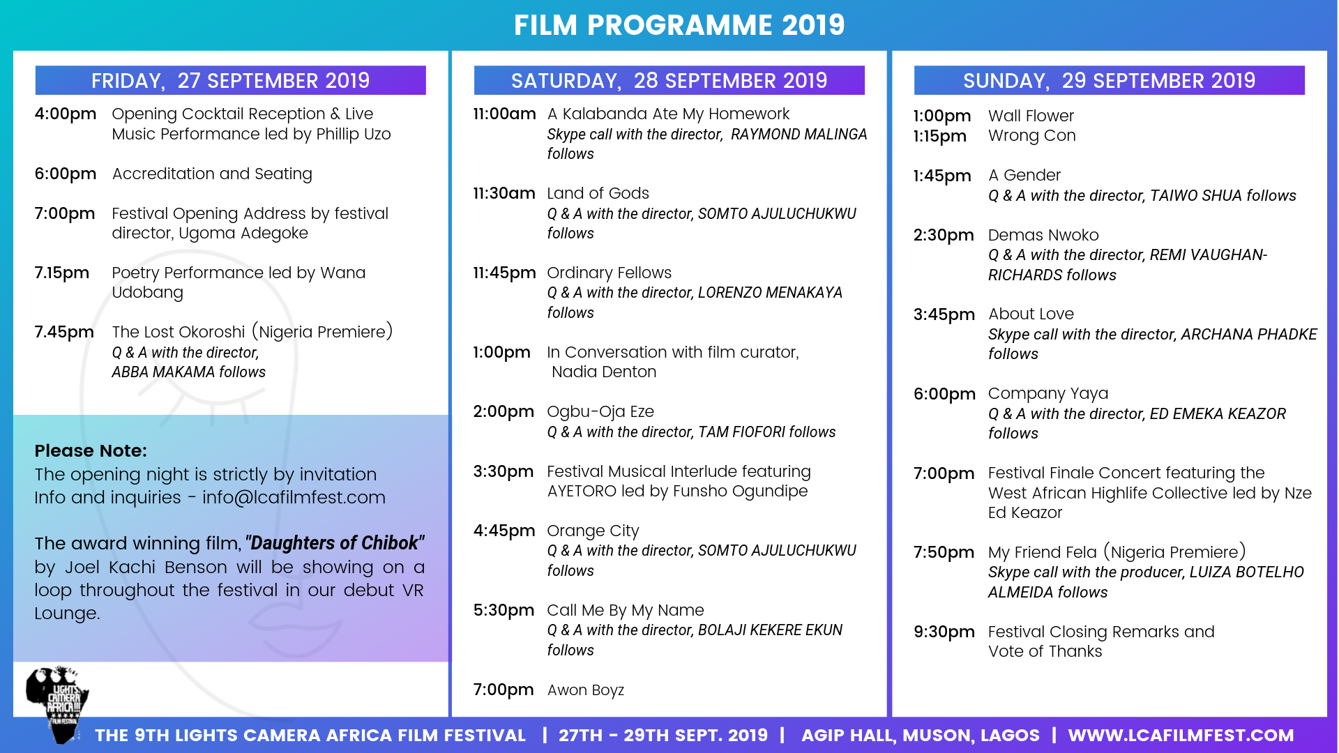 Lights Camera Africa Film Festival 2019 PROGRAMME